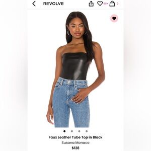 Revolve Faux Leather Black Tube Top XS